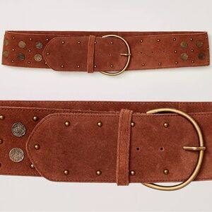 Free People Bohemian Brown Leather Suede Studded Honeydew Hip Belt Medium Large